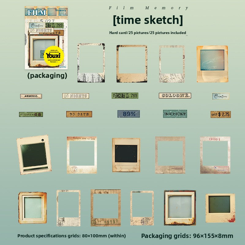 ART EMBOSS Film Memory Sticker Set – Retro Movie Card Stickers (25 Pieces) Time sketch