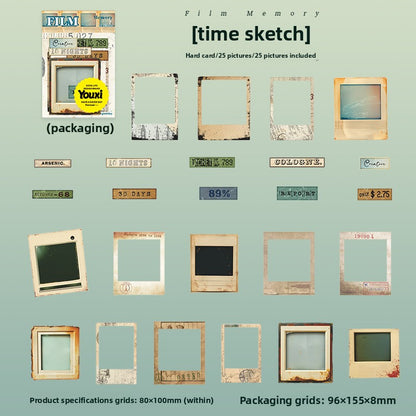ART EMBOSS Film Memory Sticker Set – Retro Movie Card Stickers (25 Pieces) Time sketch
