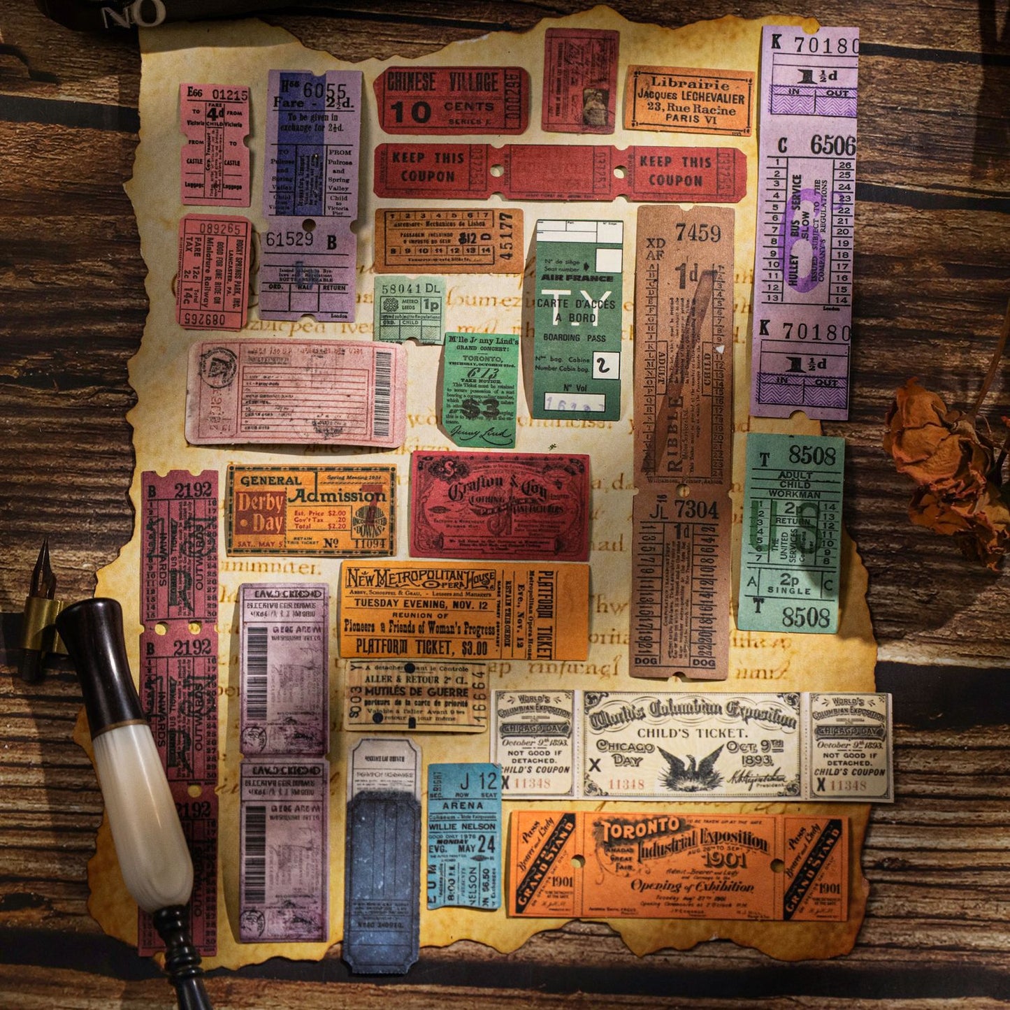 ART EMBOSS Retro Train Ticket Journaling Stickers (15 Sheets)