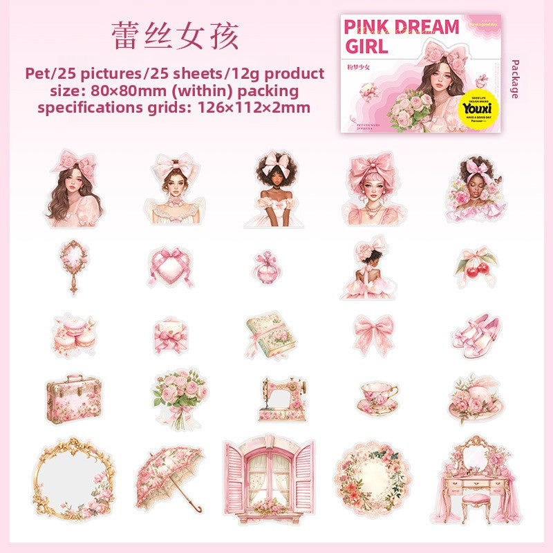 ART EMBOSS Skyline Phantom PET Sticker Pack – Floating Island Stickers (10 Sheets) Pink dream girl series-lace girl 25/piece