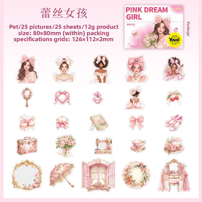 ART EMBOSS Skyline Phantom PET Sticker Pack – Floating Island Stickers (10 Sheets) Pink dream girl series-lace girl 25/piece