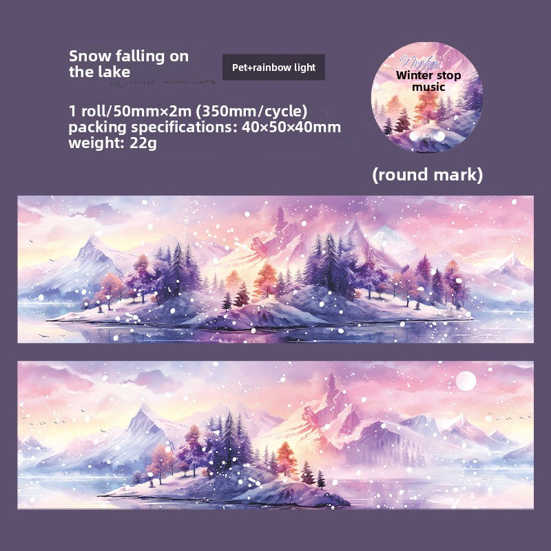 ART EMBOSS Winter Prelude PET Sticker Tape – Winter Scenery Tape (6 Styles) Snow falling on the lake