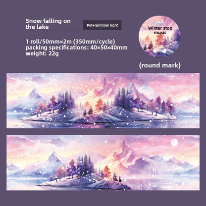 ART EMBOSS Winter Prelude PET Sticker Tape – Winter Scenery Tape (6 Styles) Snow falling on the lake