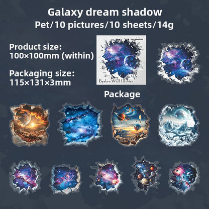 ART EMBOSS Broken Wall Fantasy PET Sticker Pack – 3D Wall Hole Stickers (10 Sheets) Galaxy dream shadow