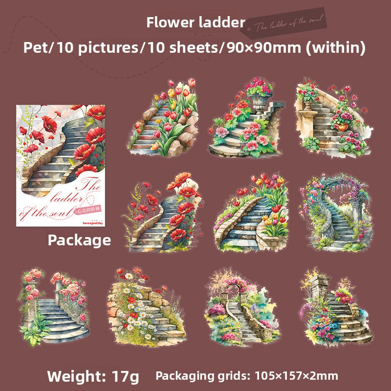 ART EMBOSS Steps to the Soul Sticker Pack – Scenic Journaling Stickers (10 Sheets) Flower ladder