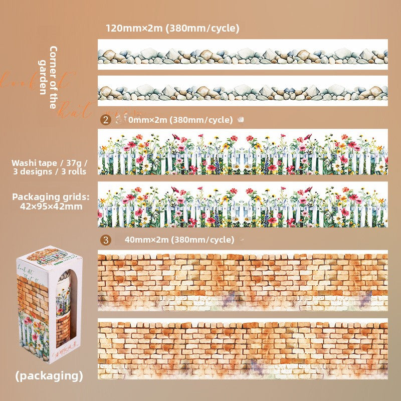 ART EMBOSS Scenery Gazing Tape Set – Scenic Journaling Tape (3 Rolls) Corner of the garden