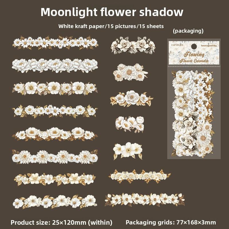 ART EMBOSS Vintage Floral Stickers (15 Sheets) Moonlight flower shadow