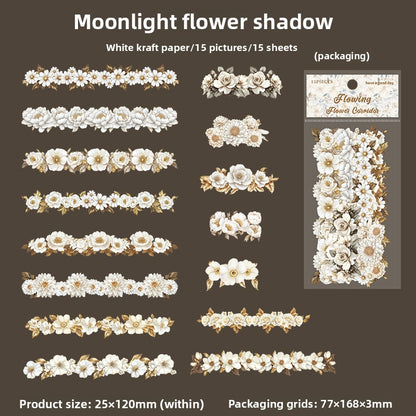 ART EMBOSS Vintage Floral Stickers (15 Sheets) Moonlight flower shadow
