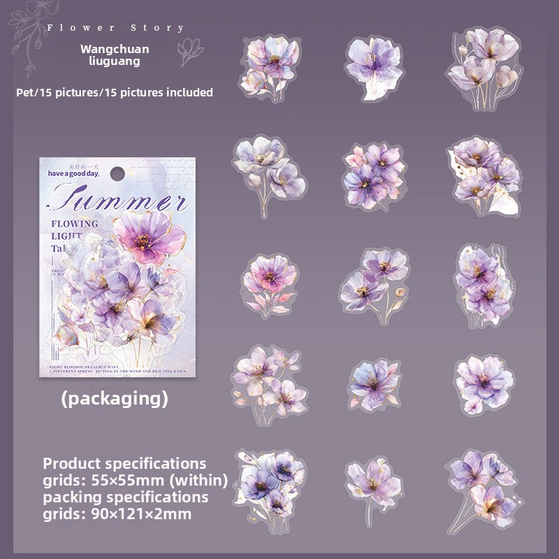 ART EMBOSS Floral Whispers PET Sticker Pack – Watercolor Flower Stickers (15 Sheets) Wangchuan liuguang