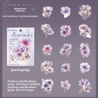 ART EMBOSS Floral Whispers PET Sticker Pack – Watercolor Flower Stickers (15 Sheets) Wangchuan liuguang