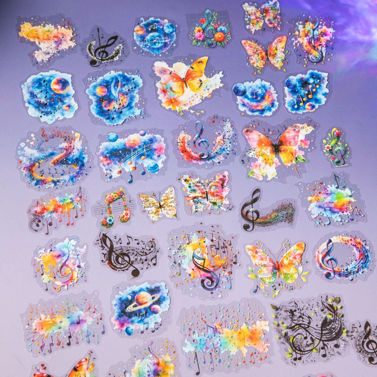 ART EMBOSS Colorful Melody PET Sticker Pack – Watercolor Wash Stickers (15 Sheets)