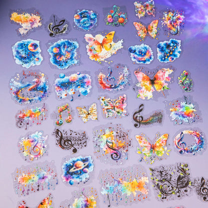 ART EMBOSS Colorful Melody PET Sticker Pack – Watercolor Wash Stickers (15 Sheets)