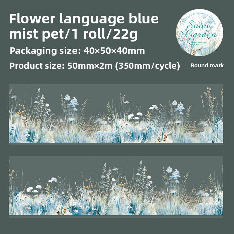ART EMBOSS Snow Garden PET Sticker Tape – Winter Floral Tape (6 Styles) Flower language blue mist