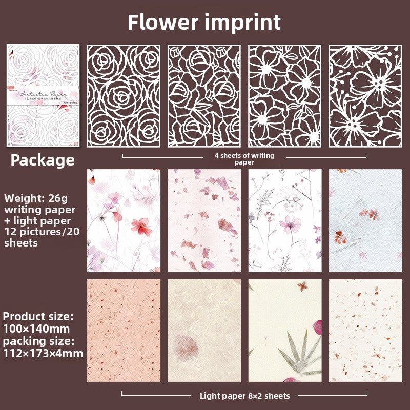 ART EMBOSS Hollow Texture Art Paper Pack – Decorative Background Paper (20 Sheets) Flower imprint