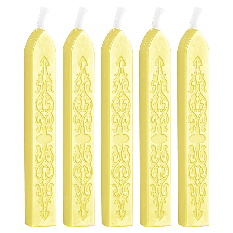 ART EMBOSS 5-piece Sealing Wax Sticks(80 colors) Autumn chrysanthemum yellow (5-piece set with core, sword pattern)