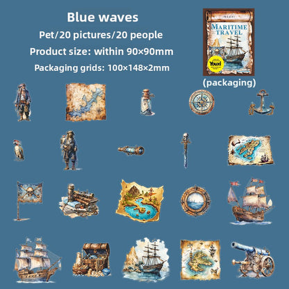 ART EMBOSS Nautical Travel PET Sticker Pack – Ocean Landscape Stickers (20 Sheets) Blue waves