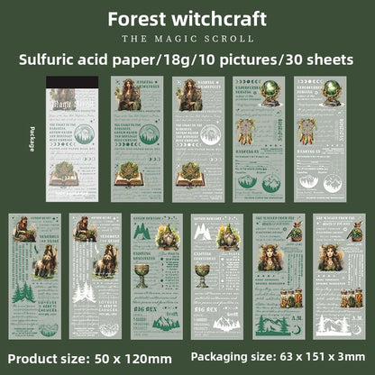 ART EMBOSS Magic Scroll Paper Pack – Fantasy Decorative Paper (30 Sheets) Forest witchcraft