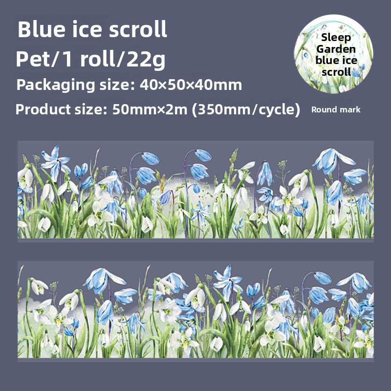 ART EMBOSS Snow Garden PET Sticker Tape – Winter Floral Tape (6 Styles) Blue ice scroll
