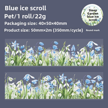 ART EMBOSS Snow Garden PET Sticker Tape – Winter Floral Tape (6 Styles) Blue ice scroll