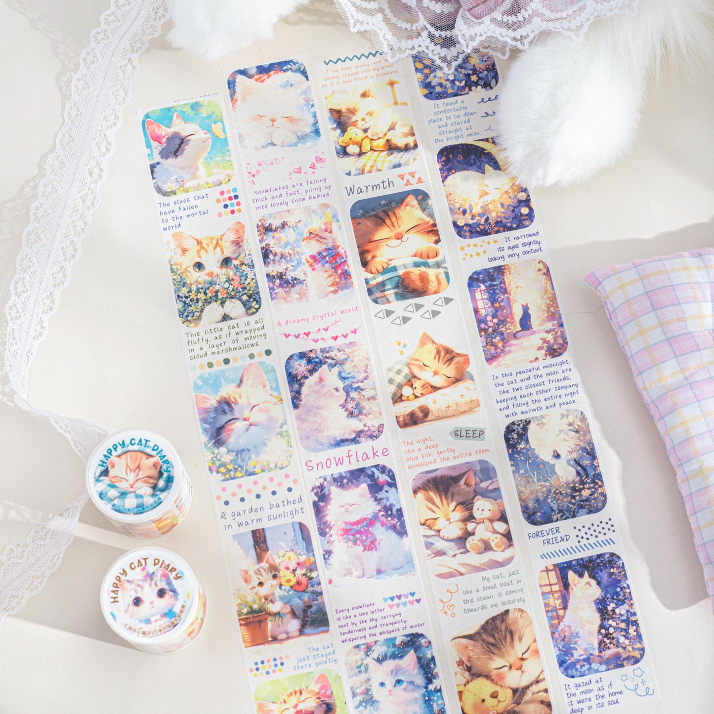 ART EMBOSS Happy Kitten Diary Sticker Tape – Cute Journaling Tape (6 Styles)