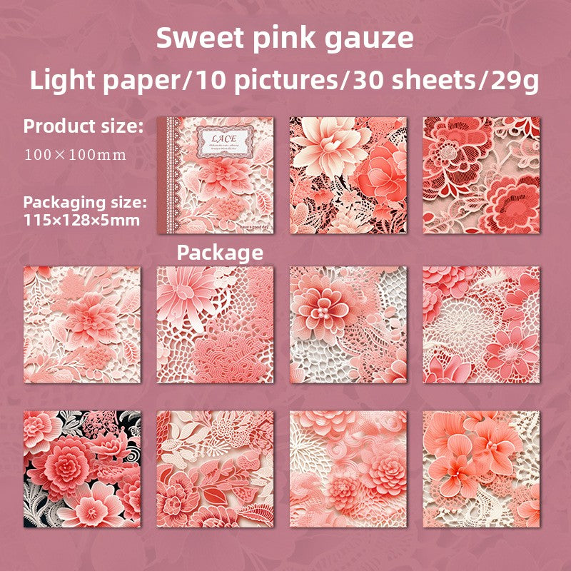 ART EMBOSS Lace Texture Paper Pack – Vintage Background Paper (30 Sheets) Sweet pink gauze