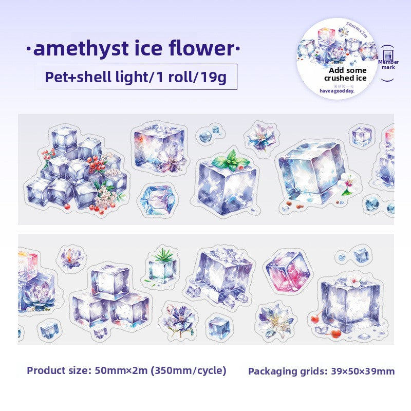 ART EMBOSS Shrub Flower Border PET Sticker Tape – Botanical Border Tape (6 Styles) Add some crushed ice series - amethyst ice flowe