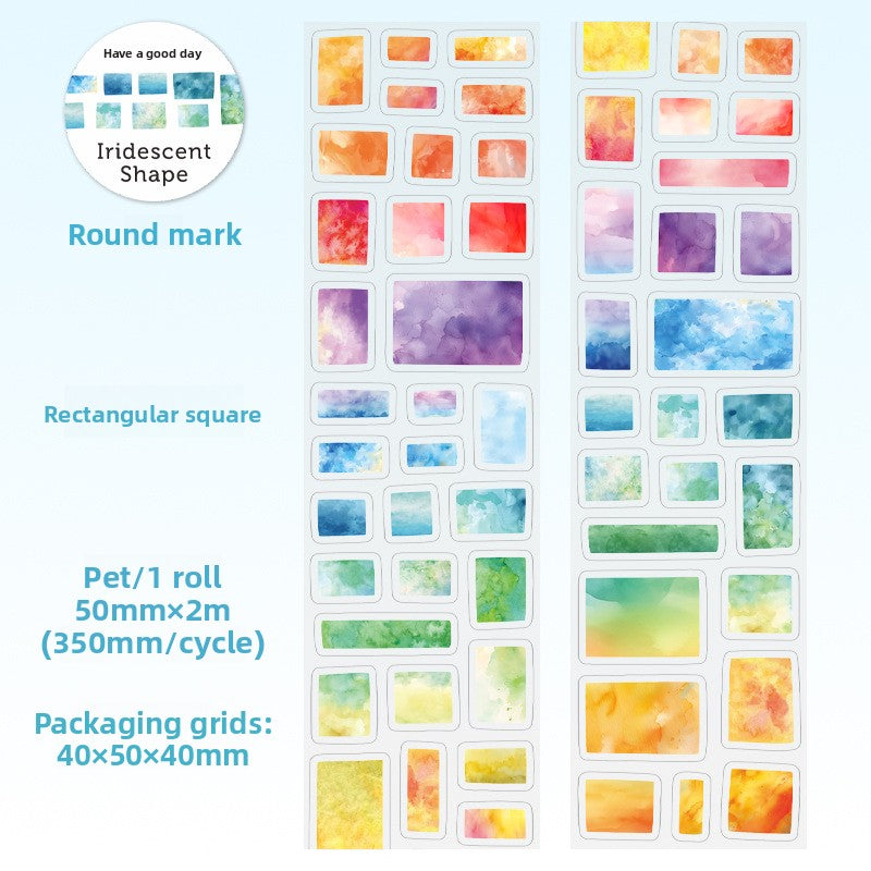 ART EMBOSS Iridescent Shapes Watercolor Stickers(6 Styles) Rectangular square