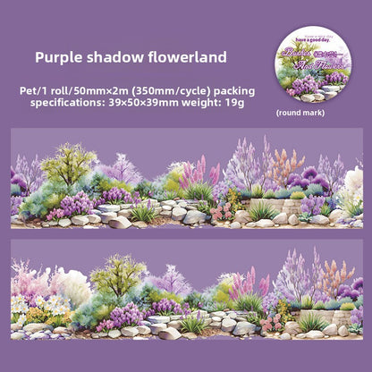 ART EMBOSS Shrub Flower Border PET Sticker Tape – Botanical Border Tape (6 Styles) Purple shadow flowerland