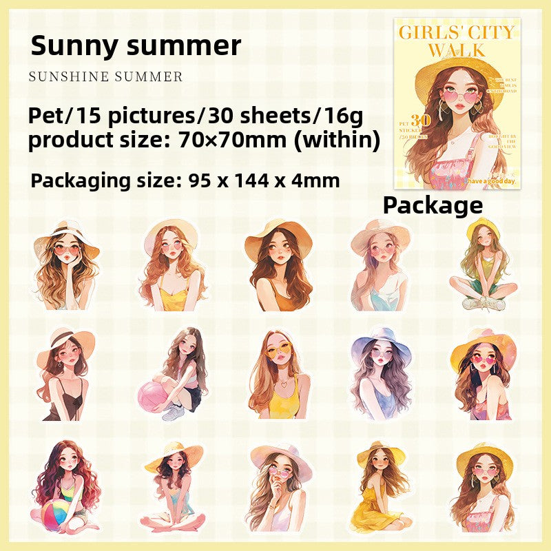 ART EMBOSS Urban Chic PET Sticker Pack – Fashion Girl Stickers (30 Pieces) Sunny summer