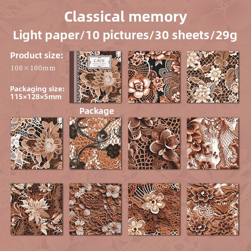 ART EMBOSS Lace Texture Paper Pack – Vintage Background Paper (30 Sheets) Classical memory