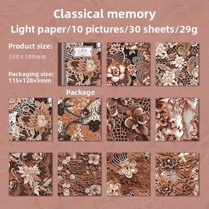 ART EMBOSS Lace Texture Paper Pack – Vintage Background Paper (30 Sheets) Classical memory