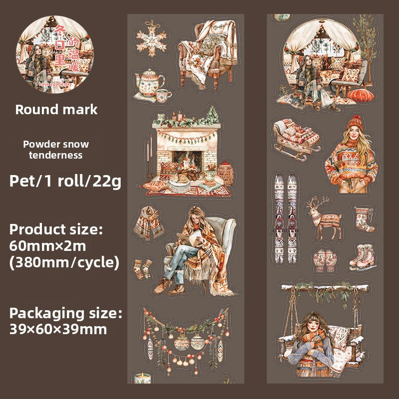 ART EMBOSS Winter Warmth PET Sticker Tape – Winter Die-Cut Stickers (6 Styles) Powder snow tenderness