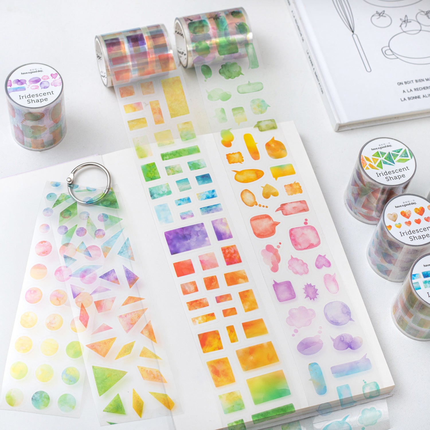 ART EMBOSS Iridescent Shapes Watercolor Stickers(6 Styles)
