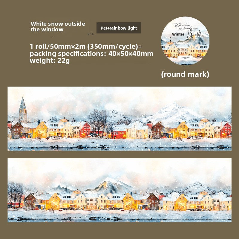 ART EMBOSS Winter Prelude PET Sticker Tape – Winter Scenery Tape (6 Styles) White snow outside the window