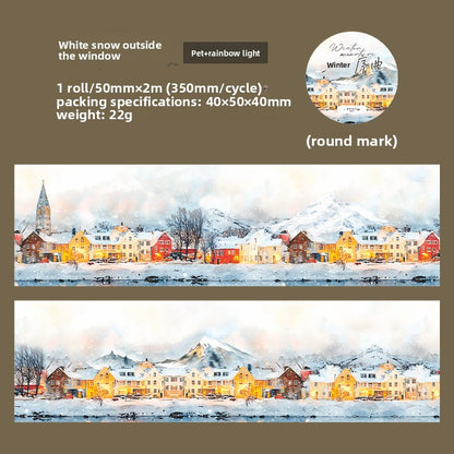 ART EMBOSS Winter Prelude PET Sticker Tape – Winter Scenery Tape (6 Styles) White snow outside the window