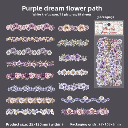 ART EMBOSS Vintage Floral Stickers (15 Sheets) Purple dream flower path