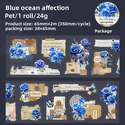 ART EMBOSS Rose Whispers PET Sticker Tape – Botanical Rose Tape (6 Styles) Blue ocean affection
