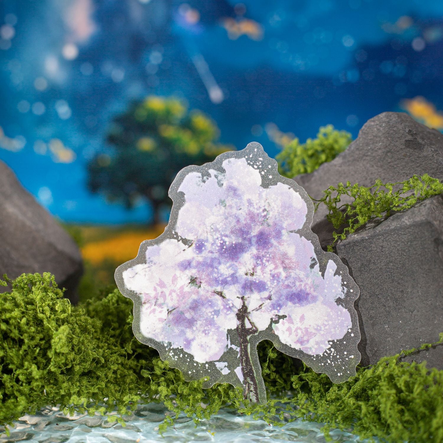 ART EMBOSS Sparkling Galaxy Forest PET Sticker Pack – Tree-Themed Stickers (10 Sheets)