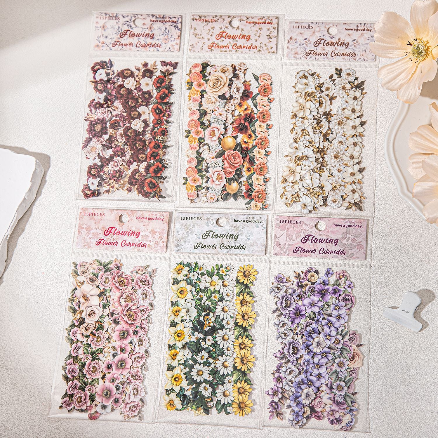 ART EMBOSS Vintage Floral Stickers (15 Sheets)
