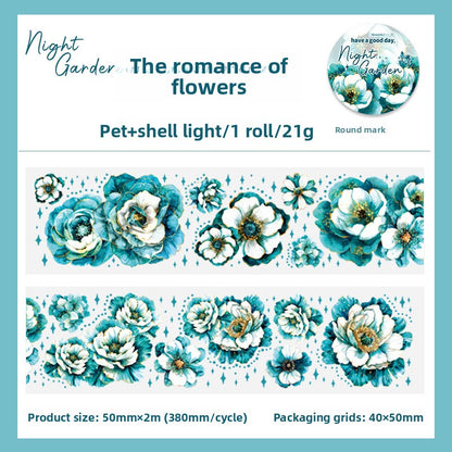 ART EMBOSS Fantasy Night Garden Sticker Tape – Glowing Floral Tape (6 Styles) The romance of flowers