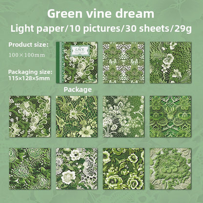 ART EMBOSS Lace Texture Paper Pack – Vintage Background Paper (30 Sheets) Green vine dream