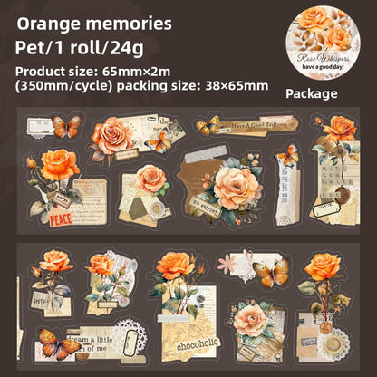 ART EMBOSS Rose Whispers PET Sticker Tape – Botanical Rose Tape (6 Styles) Orange memories