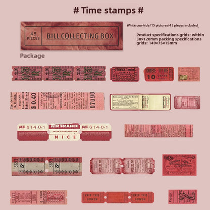 ART EMBOSS Retro Train Ticket Journaling Stickers (15 Sheets) Time stamps
