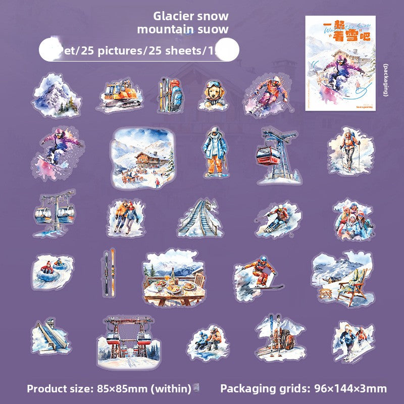 ART EMBOSS Let’s Watch the Snow Sticker Pack – Winter Scene Stickers (25 Sheets) Glacier snow mountain