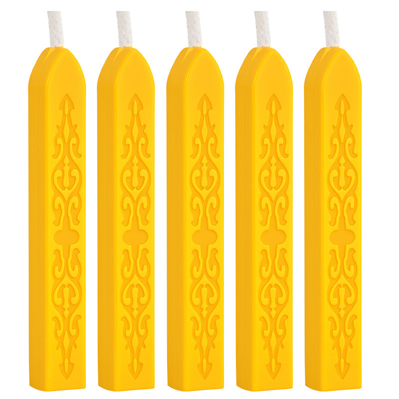 ART EMBOSS 5-piece Sealing Wax Sticks(80 colors) Yellow (5-pack with core in sword pattern)