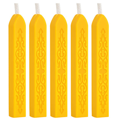 ART EMBOSS 5-piece Sealing Wax Sticks(80 colors) Yellow (5-pack with core in sword pattern)
