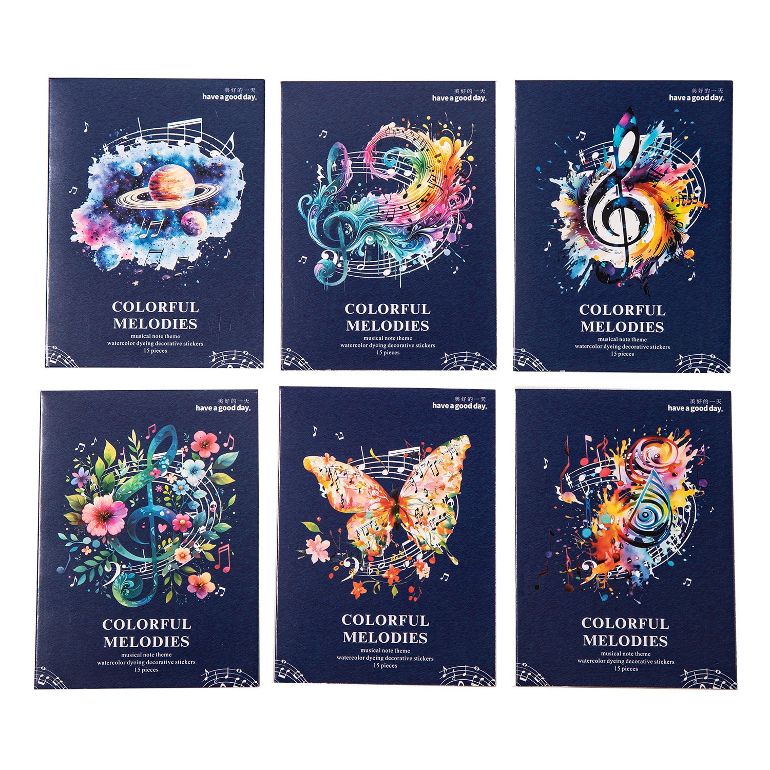 ART EMBOSS Colorful Melody PET Sticker Pack – Watercolor Wash Stickers (15 Sheets)