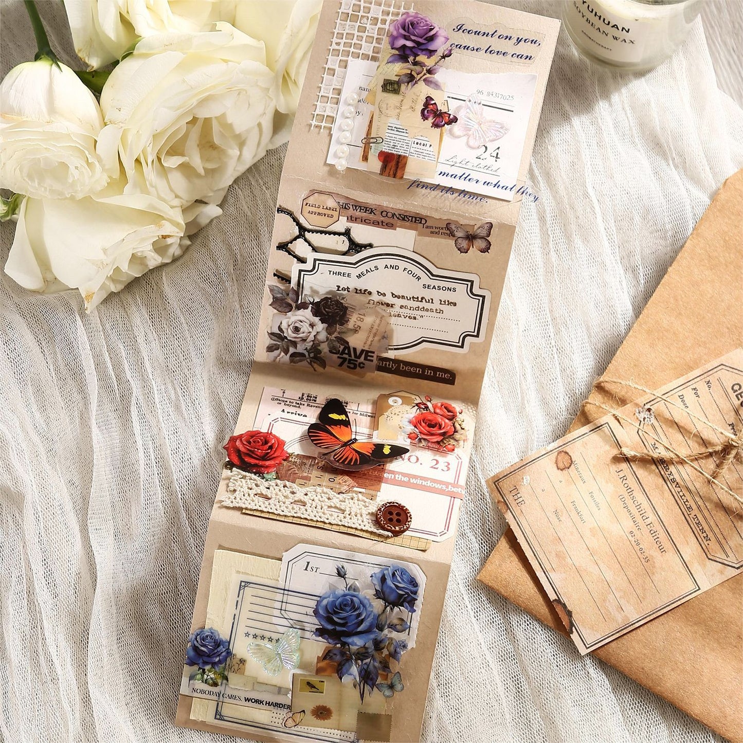 ART EMBOSS Rose Whispers PET Sticker Tape – Botanical Rose Tape (6 Styles)