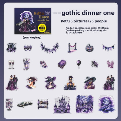 ART EMBOSS Gothic Ball Sticker Set – Dark Aesthetic Stickers (25 Pieces) Gothic dinner