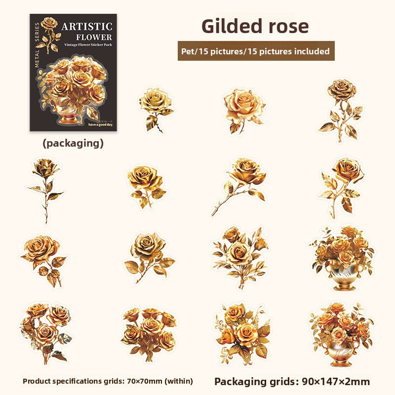 ART EMBOSS Vintage Flower Journaling Stickers(15 Sheets) Gilded rose